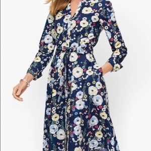 Talbots Falling blossoms belted shirtdress in India ink 12p NWT